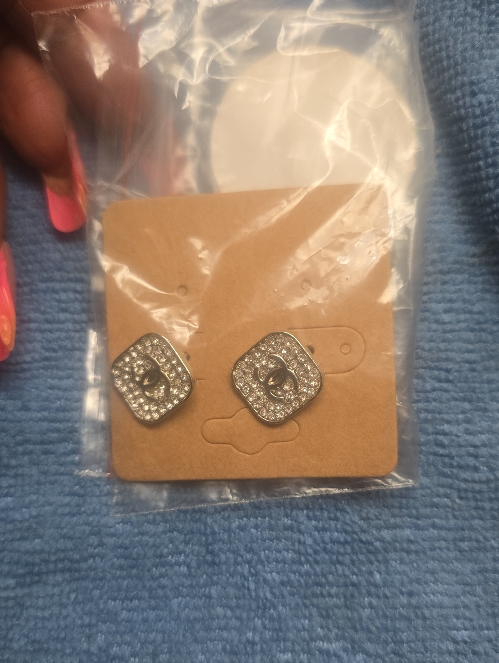 Crystal Pave Square Stud Earrings - Silver